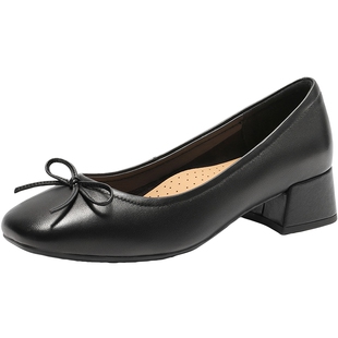 百丽女鞋子粗高跟浅口单鞋女春季新款羊皮妈妈上班鞋B2454AQ5