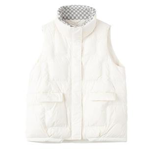 zklin棋盘格羽绒服马甲女2025春秋新款宽松休闲时尚背心保暖外套