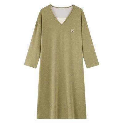 德绒睡裙女秋冬季长袖连衣裙纯色