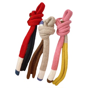 冬季新品彩色条纹细窄长条百搭毛线小围巾 混纺羊毛腊肠围脖成品