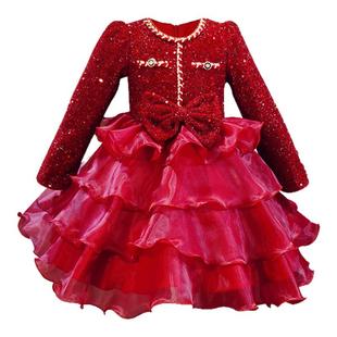过年服女童连衣裙冬2025冬装新款儿童新年衣服公主裙红色裙子冬季