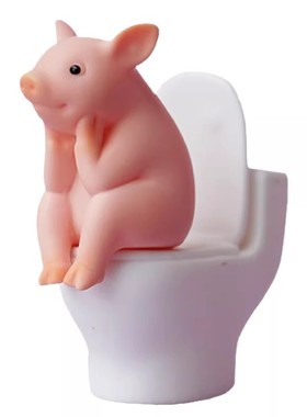 马桶沉思小猪卫生间陪宠摆件