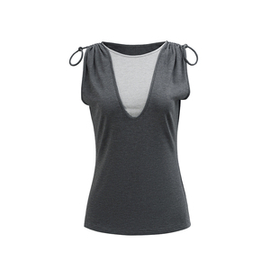 NON RESTRAIN撞色抽绳收腰无袖背心上衣女显瘦褶皱伞裙半身裙套装