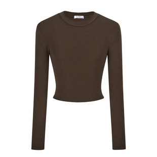 MosesQueen魔西女王咖色短款打底衫女春秋冬内搭修身长袖t恤上衣