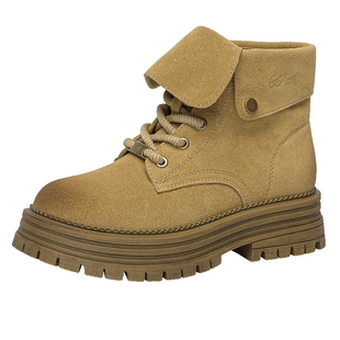 戈美其2025冬季新款女复古短靴英伦风马丁靴真皮擦色踢不烂大黄靴