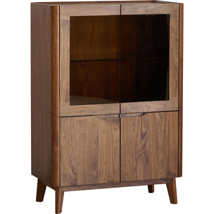 北美黑胡桃木酒柜实木家用客厅靠墙储物柜子电视边柜收纳柜置物架