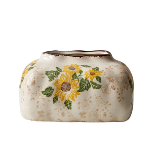 美式复古陶瓷花瓶冰裂纹纸巾盒客厅软装饰摆件创意水养插花高级感