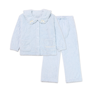 tutuanna家居服秋冬睡衣女公主风提花羊羔绒方领蝴蝶结长袖两件套