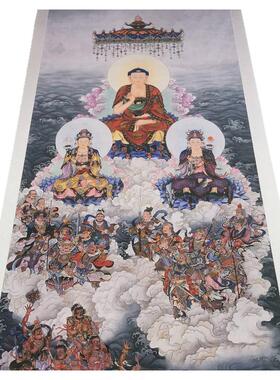 夏荆山东方三圣复古佛像装裱书画