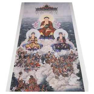 夏荆山 东方三圣 复古书画人物佛像国画真迹微喷仿古装裱挂轴装饰