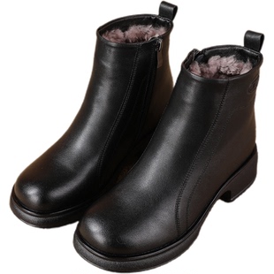 短靴皮毛一体羊毛真皮妈妈棉鞋女加绒保暖雪地棉防滑中年女靴冬季