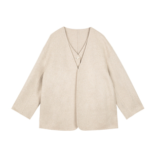 BLANK LABEL假两件西装双面呢羊毛呢外套女2025秋冬v字短款西服