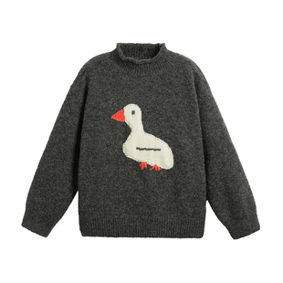 砚台家男童复古灰色毛衣半高领冬装衣服童装保暖春秋儿童针织上衣