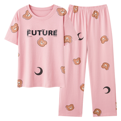 夏季短袖长裤薄款纯棉家居服女