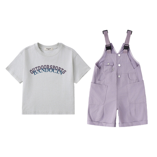 亲子女童夏装背带裤套装洋气中大童薄款2025新款儿童夏季休闲两件