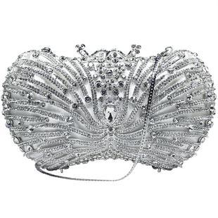 镂空镶钻旗袍包轻奢银色女士晚装包新款百搭斜挎手拿包派对宴会风