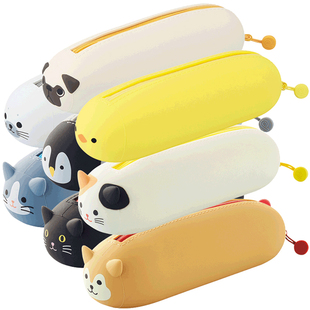 日本LIHIT LAB.喜利PUNILABO可爱卡通动物硅胶笔袋小学生大容量铅笔盒男女文具盒简约创意时尚笔筒文具袋