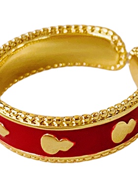 古婷复古红色葫芦开口戒指高级感