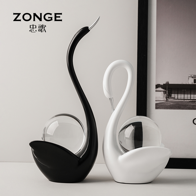 创意黑白水晶球天鹅酒柜装饰品摆件家居饰品客厅玄关乔迁新居礼物