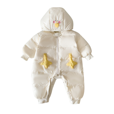 婴儿羽绒服连体衣冬季男宝宝衣服加厚保暖小月龄外出服冬装爬爬服
