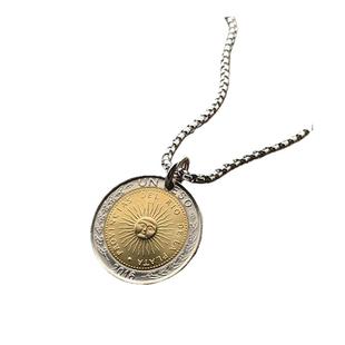 太阳钱币吊坠挂坠饰品轻奢小众个性复古风圆牌硬币项链男士高级感