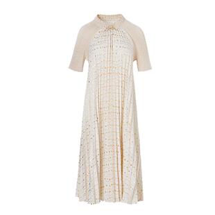 三宅褶皱连衣裙新款女春季高端气质优雅长裙宽松印花裙子妈妈