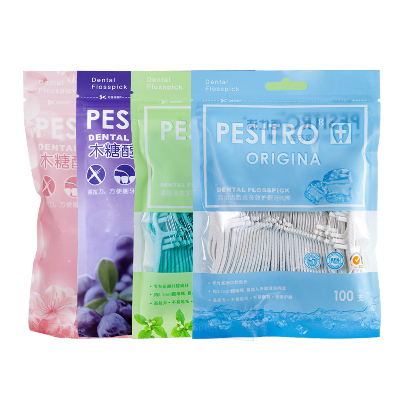 pesitro薄荷成人儿童牙线棒医弓形用家庭袋装超细圆线剔牙随身携