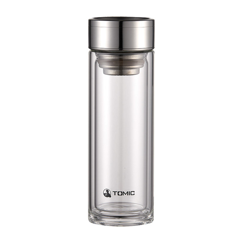 tomic特美刻双层纯钛玻璃杯高硼硅带盖男水杯茶水分离耐高温杯子2