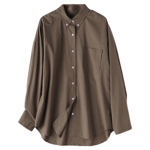 100%新疆高支长绒棉翻领衬衫通勤宽松显瘦上衣复古格纹简约百搭女