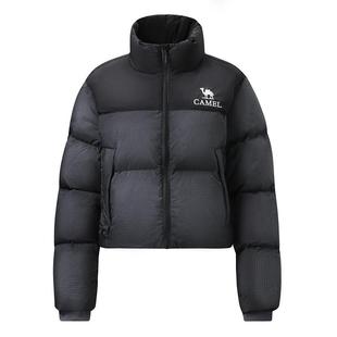 骆驼户外羽绒服冬季新款女款短款黑色小个子加厚保暖时尚面包服