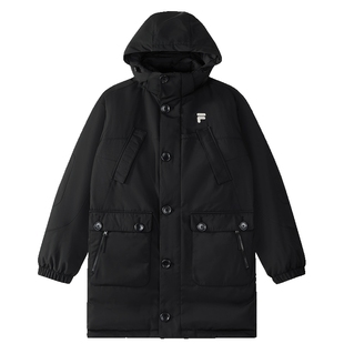 FILA FUSION斐乐冬训中长款羽绒服男冬季男士保暖宽松连帽外套