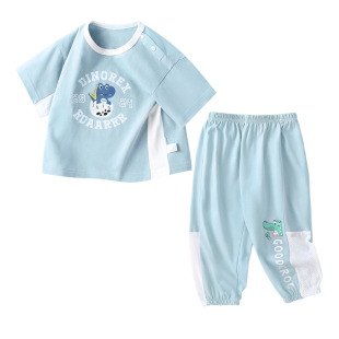 男童夏季套装薄款宝宝短袖纯棉婴儿夏装女童裤子网眼儿童夏日衣服