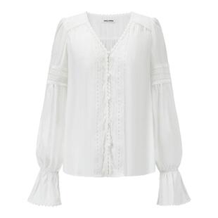 SHRO ENRO春季新款法式宽松飘逸镂空V领蕾丝小衫短裤时尚套装女