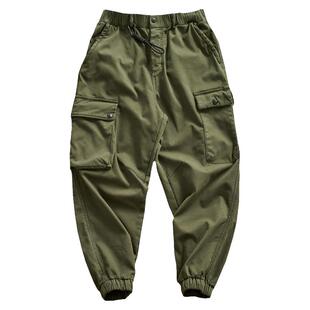 加绒加厚工装裤男潮款INS大码抽绳男生复古多口袋美式束脚休闲裤