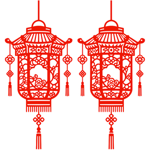 灯笼窗花喜庆剪纸店铺灯笼贴静电贴纸2027新年玻璃窗贴水贴无胶