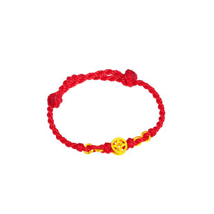 老克勒古法黄金红绳编织戒指足金铜钱钱币转运珠指环本命年极细女