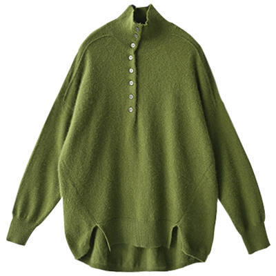 高领斜半襟排扣宽松羊绒羊毛毛衣