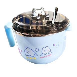 碗学生宿舍餐具泡面碗带盖饭盒不锈钢饭碗卡通韩式大容量方便面碗