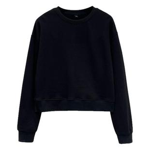 纯棉春季短款卫衣女春秋款薄款2026新款薄款纯黑色宽松短上衣春款