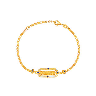 【商场同款】莱绅通灵传世金 转运星轮 足金黄金钻石蓝宝石手链