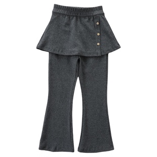 女童打底裤假两件裙裤春装2026新款儿童洋气屁帘喇叭裤微喇运动裤