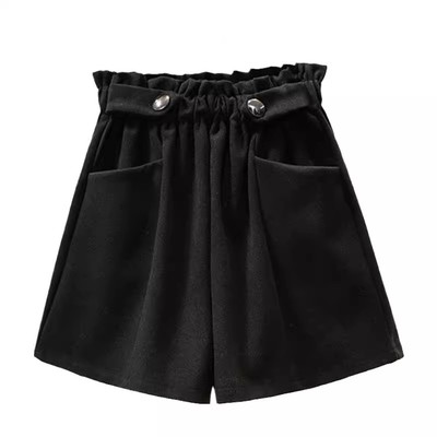 大码高腰阔腿毛呢短裤女士秋冬季