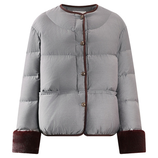 库恩玛维格雷系拼色圆领羽绒服女2025年冬季新款95白鸭绒保暖外套