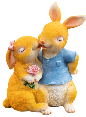 家居庭院盆栽装饰治愈系情侣兔子