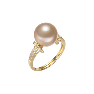 【限量】稀有色极光金 淡水简约款H字珍珠戒指 10-11mm S925银