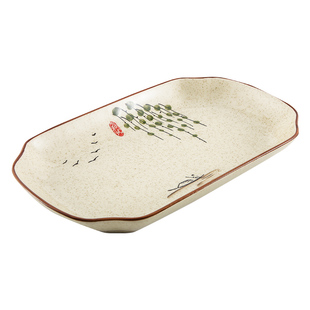 家用大号鱼盘长方形蒸鱼专用盘复古陶瓷釉下彩餐具日式菜盘子鱼碟