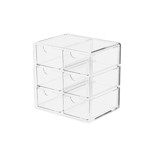 透明六宫格防尘抽屉式收纳盒文具首饰美瞳化妆品桌面收纳整理盒子