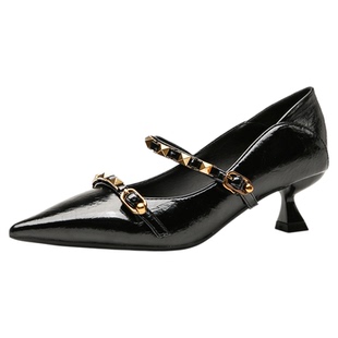 2025新款高跟鞋女气质高级不累脚配阔腿裤水钻铆钉5cm细跟高跟鞋