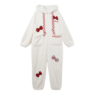 yso【红品系列】连体睡衣女冬季珊瑚绒家居服新年红色过年家居服D