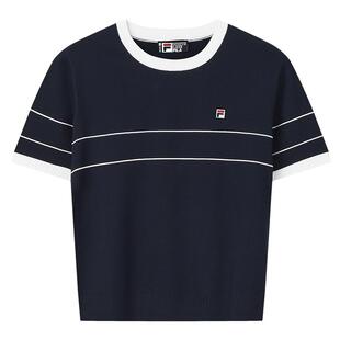 FILA 斐乐官方女子编织衫2026夏季新款简约基础短袖T上衣撞色短装